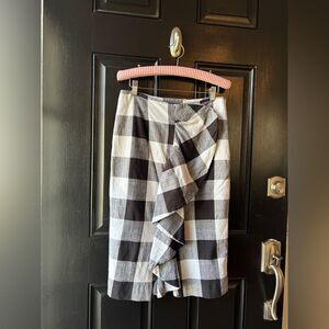 Lord+ Taylor Black & White Cotton Tartan Ruffle Pencil Skirt Size 6